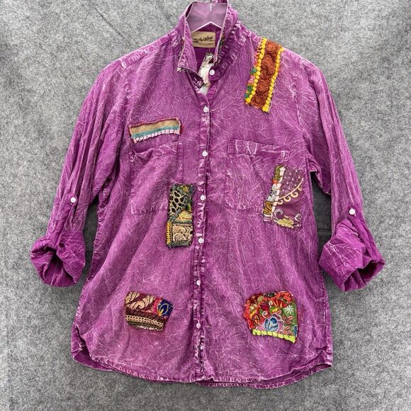 Nu Vintage Womens Long Sleeve Button Up Shirt Size Small Purple Festival Artsy - Picture 4 of 10